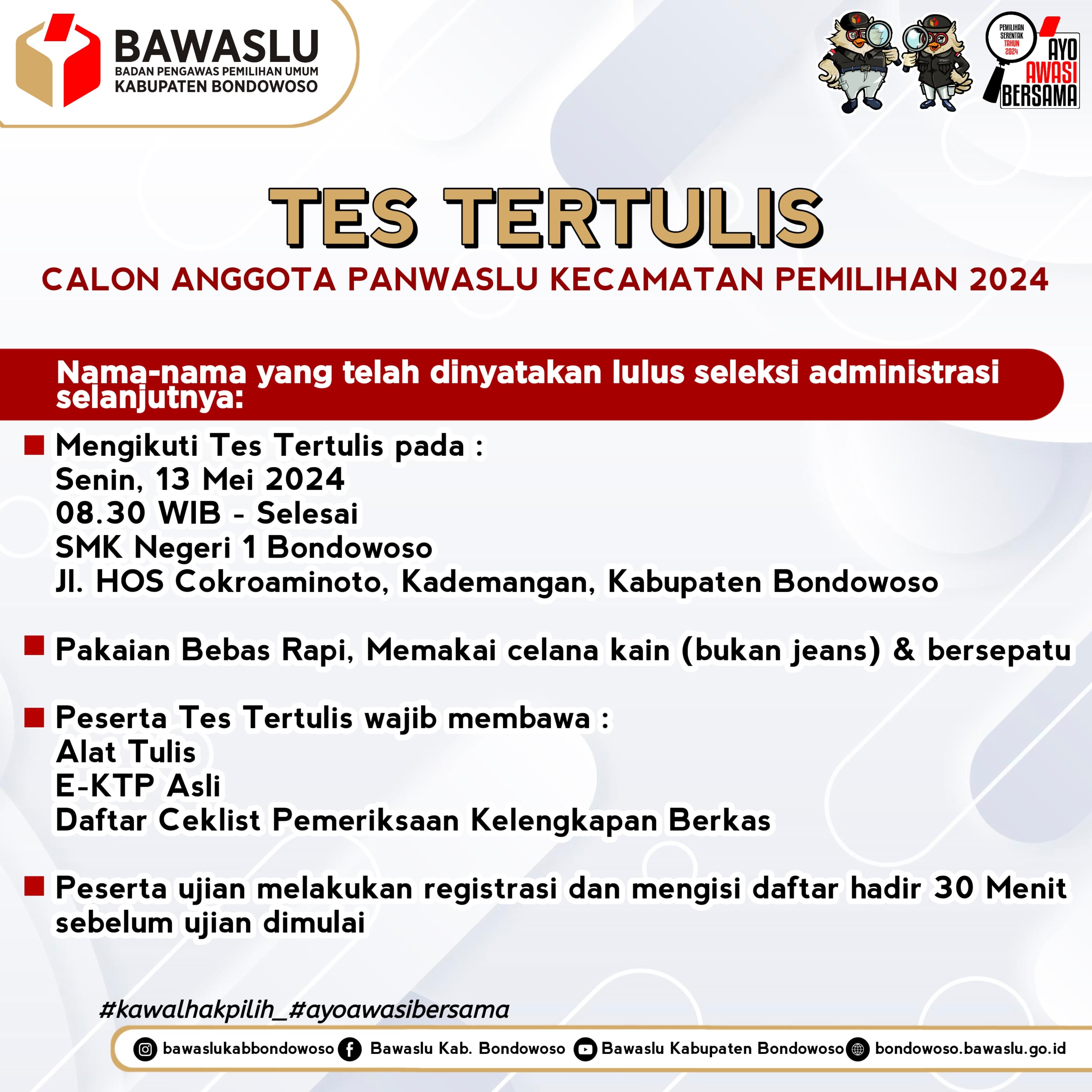 berikut jadwal Tes tulis